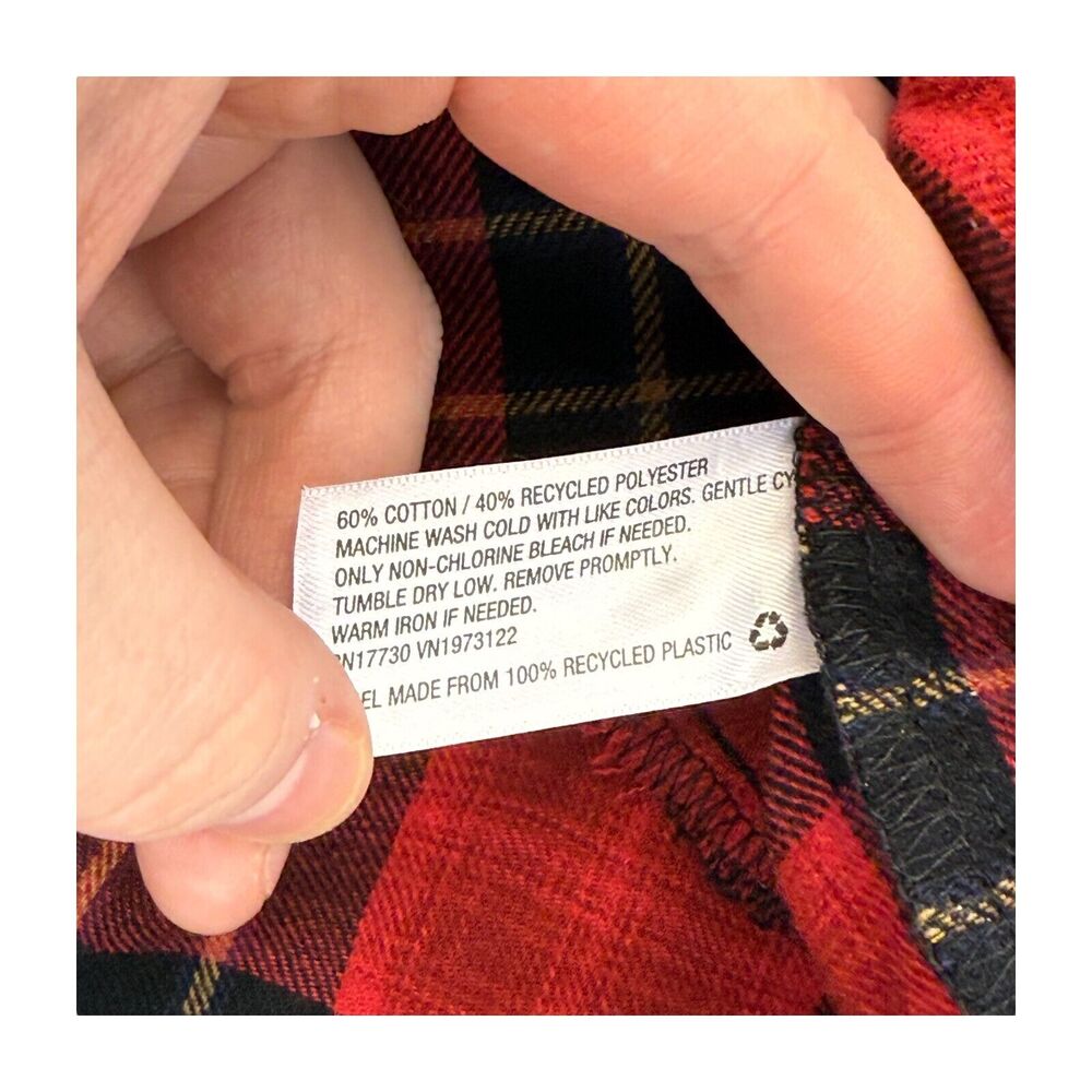 Wild Fable Shacket Women 2XL Red Black Plaid Cotton Pleated Long Sleeve Collared - Picture 7 of 7